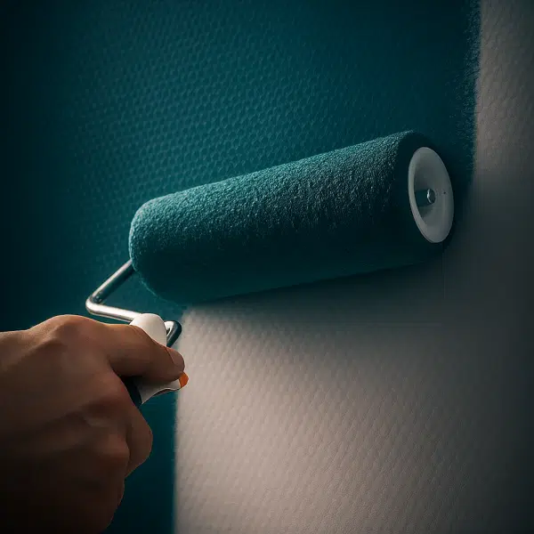 Toile de verre avec application d'une peinture bleu