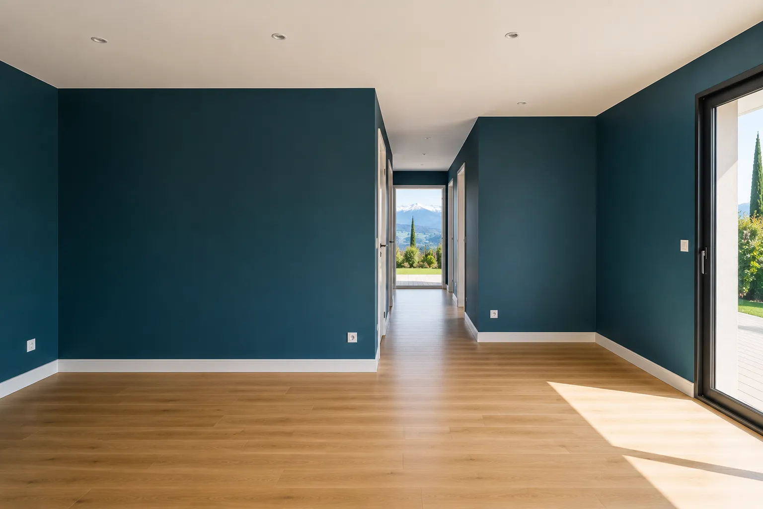 Couloir avec murs et boiseries peints