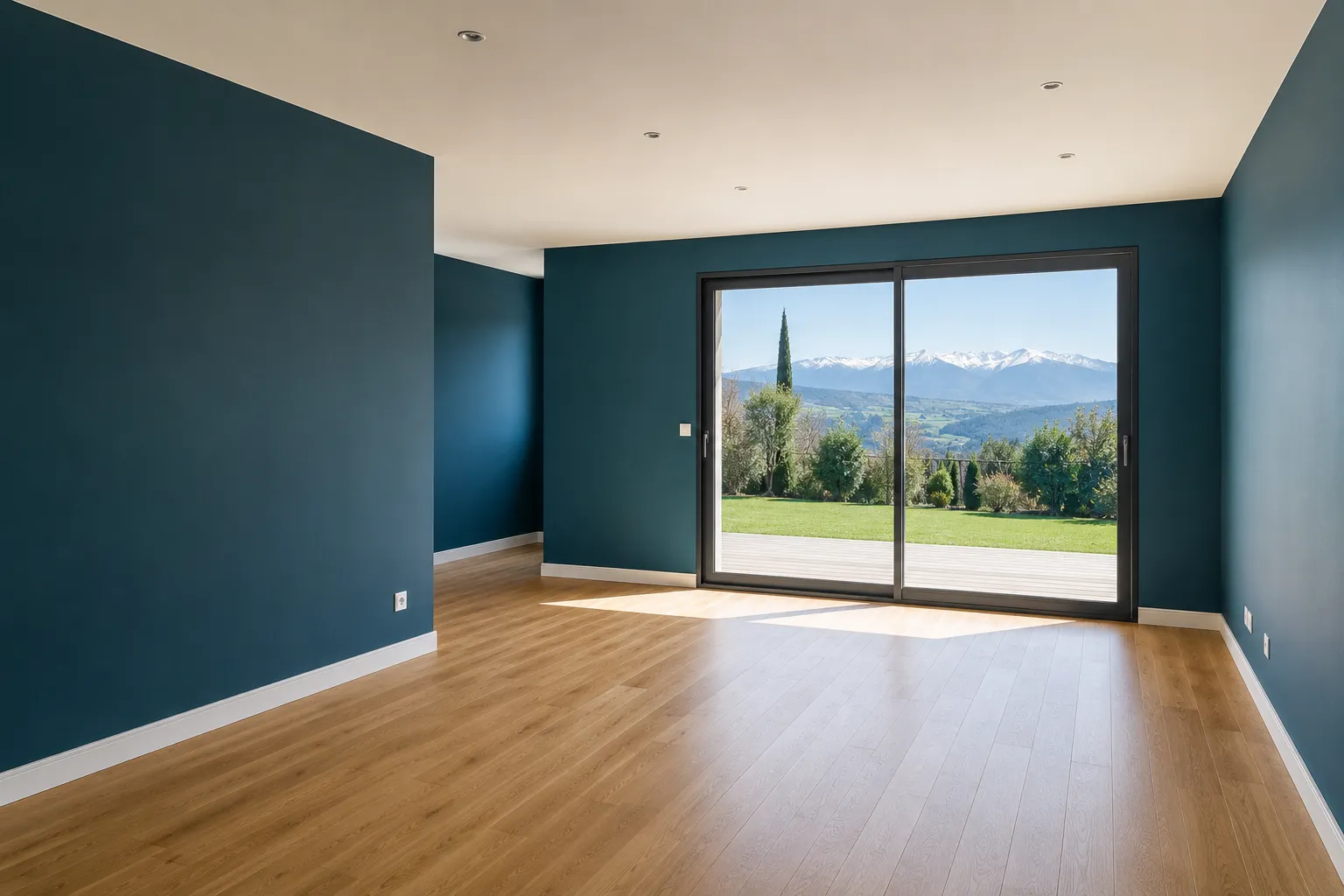 Peinture bleu pétrole d'un salon à Toulouse